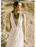 Ivory Chiffon Front Slit Cross Back Wedding Dress